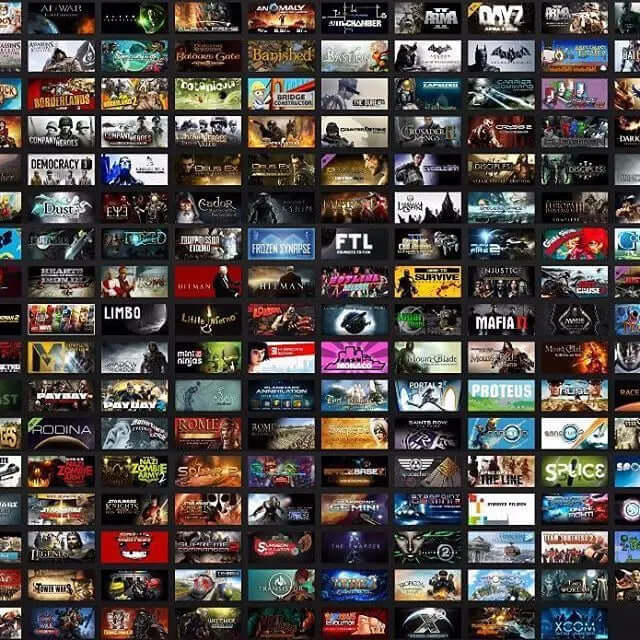grid of various Steam game covers representing a Surprise Steam Games Pack with diverse genres and titles