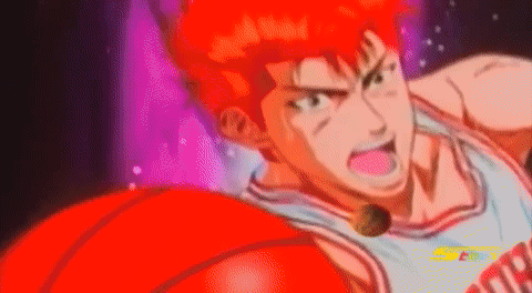Hanamichi Sakuragi from Slam Dunk anime collection playing basketball with intense expression