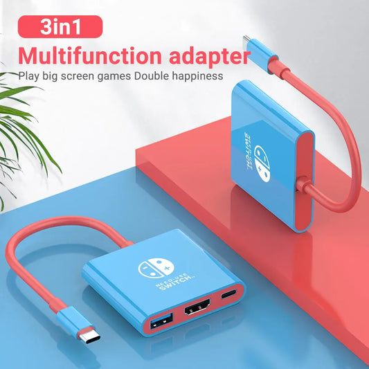 3-in-1 multifunction adapter for Nintendo Switch with HDMI and USB 3.0, enhancing gaming with big screen support and double happiness.