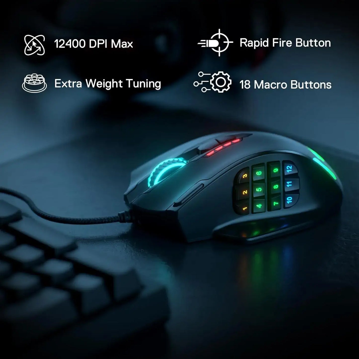 Redragon M908 RGB Gaming Mouse - 18 Buttons, 12400 DPI