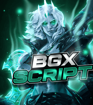 Fantasy character with glowing eyes and icy aura promoting BGX Script for enhanced gameplay precision.